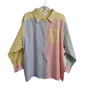 Mable Top Womens‎ Medium Large M/L Pastel Striped Button-Up Relaxed Fit Shirt